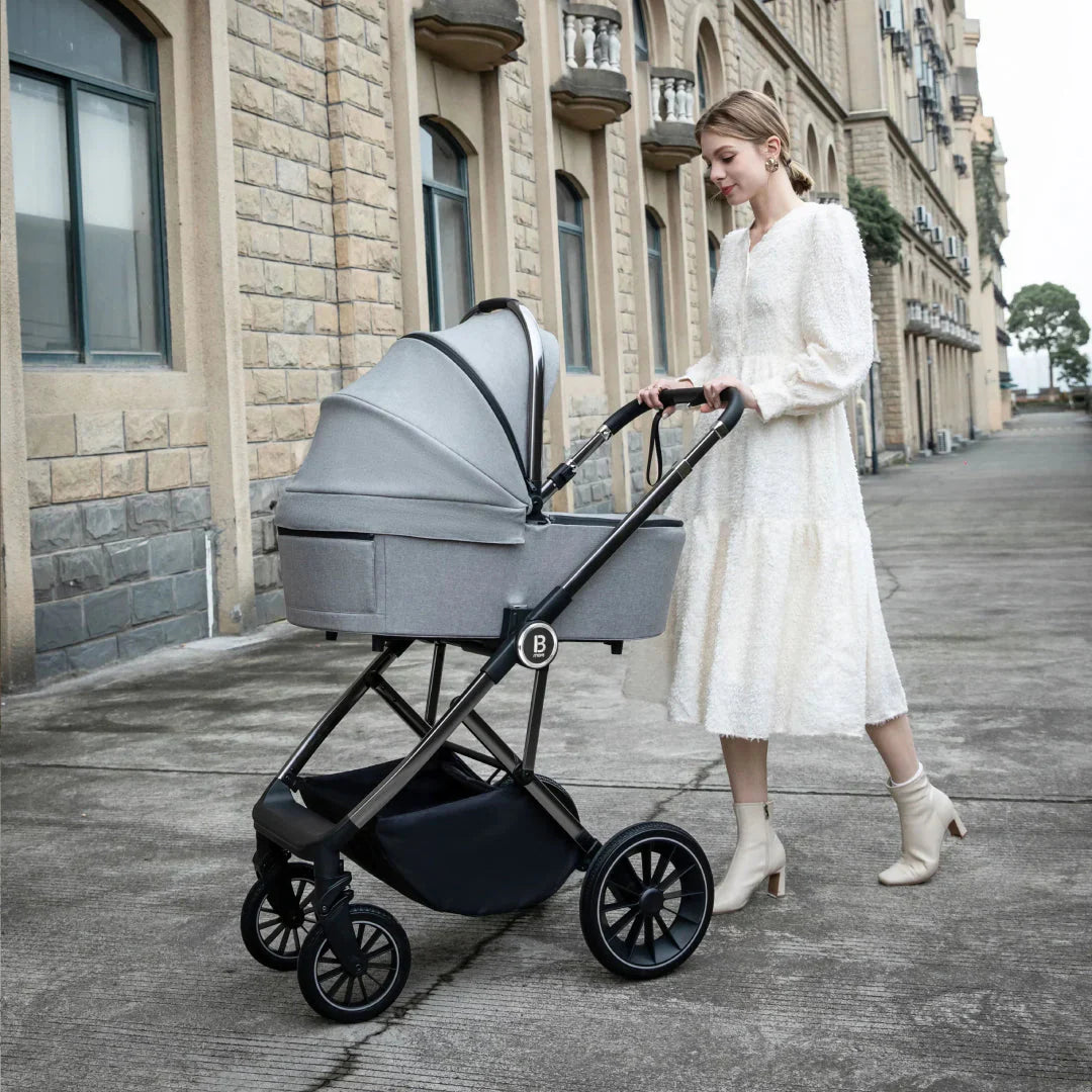 Babymore Chia Travel System Pecan with Base – Pearl Grey